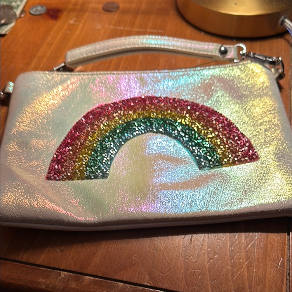 Bari Lynn Iridescent Clutch with Rainbow Design
